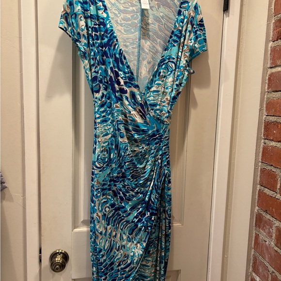 Cache Blue Ruched Wrap Midi Dress - Picture 1 of 3